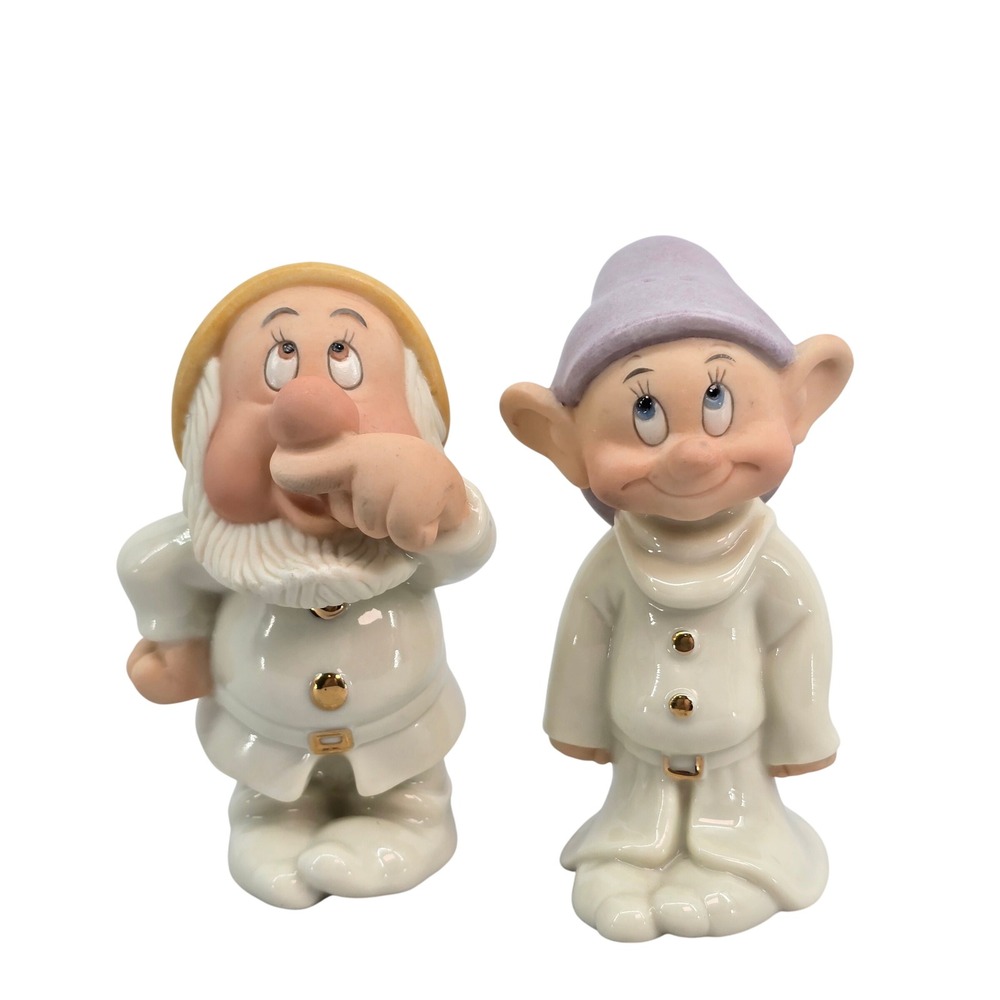 Lenox Disney Dopey and Sneezy Salt and Pepper Shakers Ivory China Gold Accents